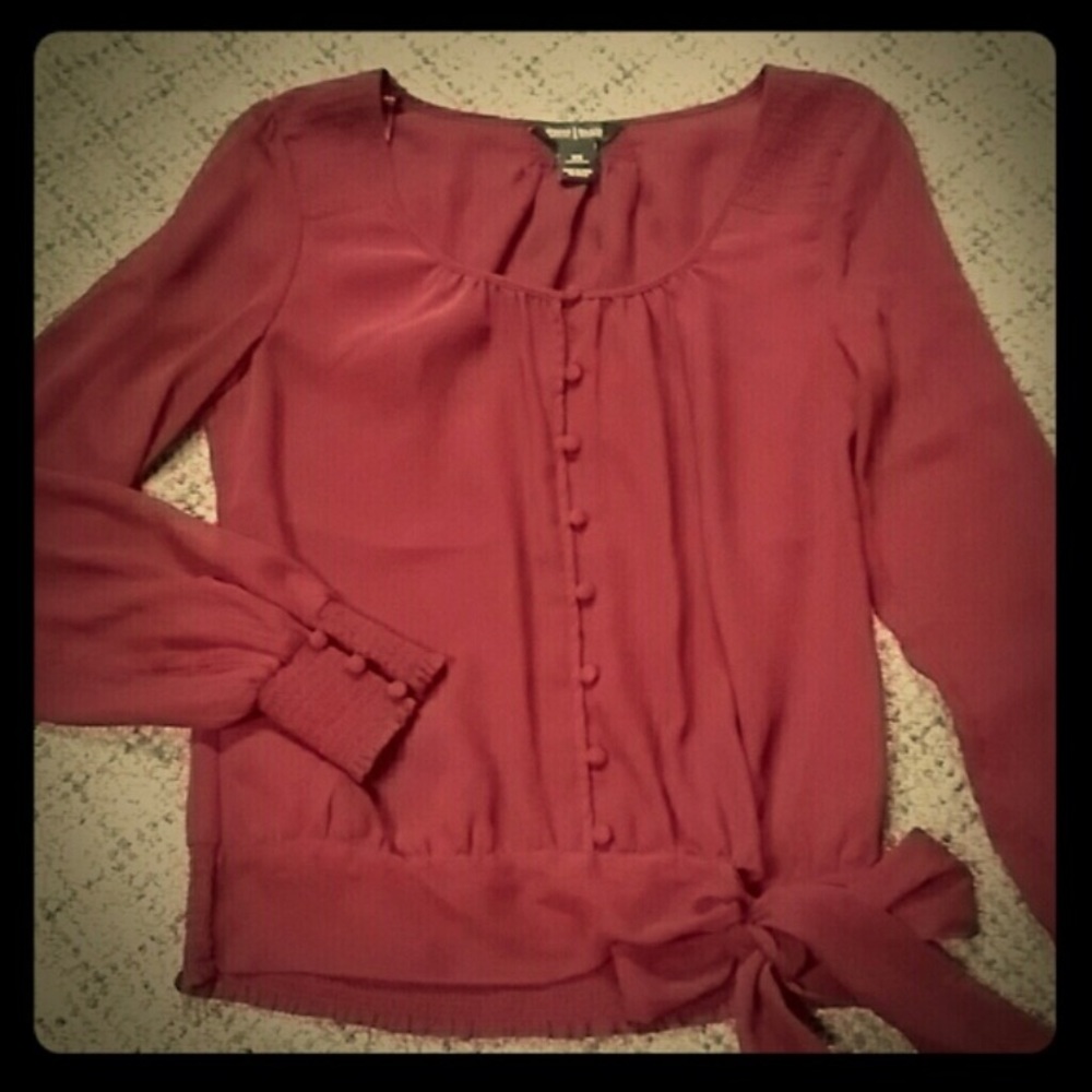 WHBM deep red/burgundy long sleeve blouse